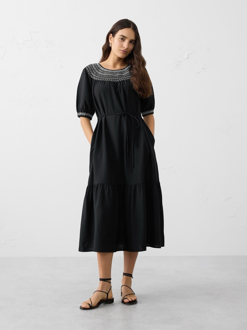 Black Embroidered Midi Dress